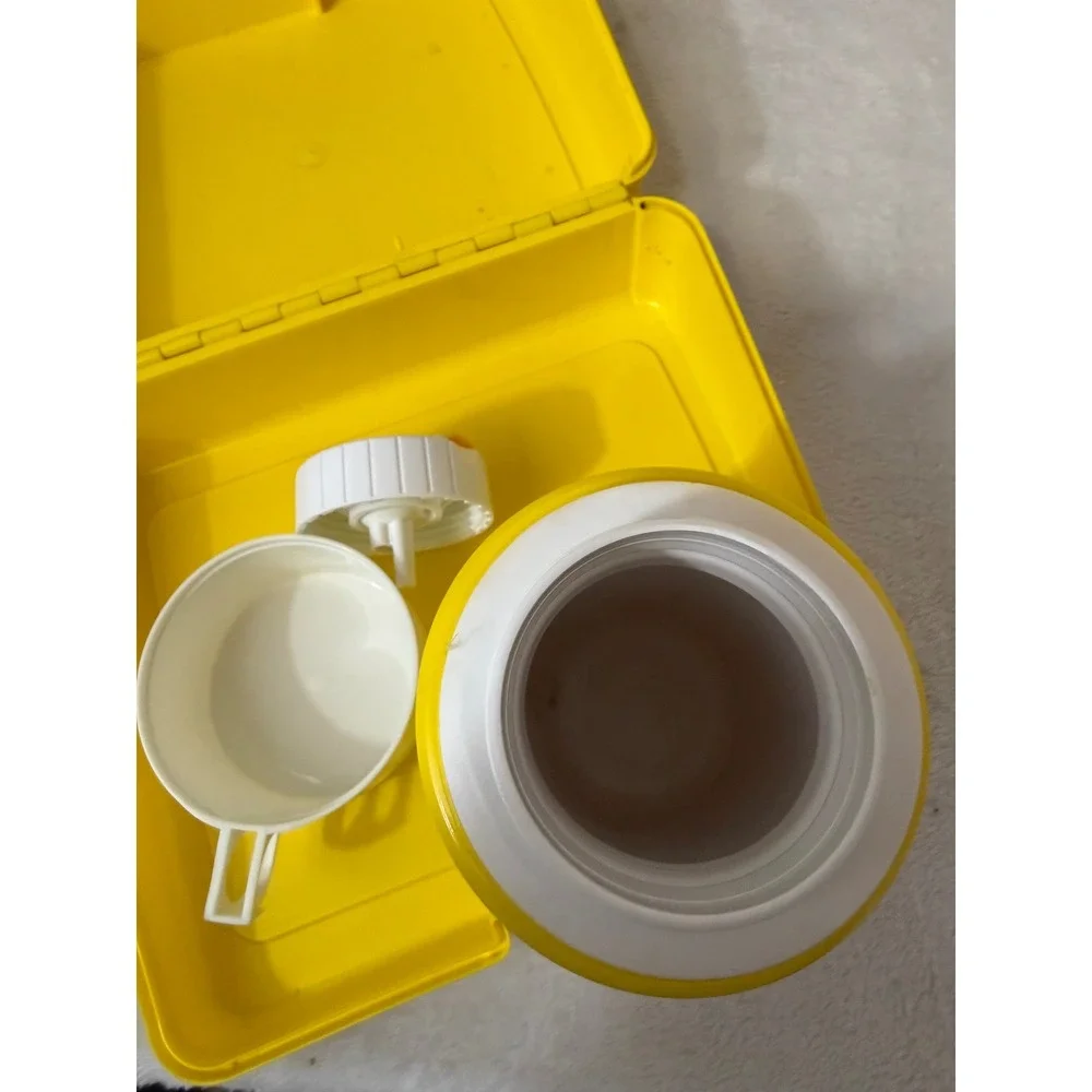 Vintage 1980s Teddy Ruxpin Thermos Plastic Lunch Box with Matching Bottle Yellow
